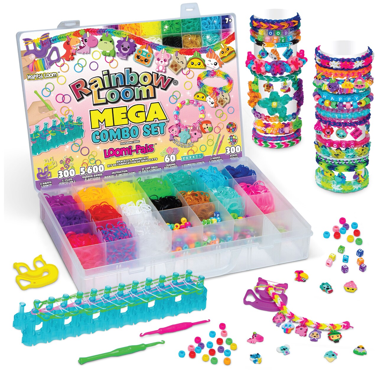 Rainbow Loom- Loomi Pals, MEGA Combo Set Features, 5,600 High Quality, Latex Free Rubber Bands, 3000 G-Clips, 60 Charms, 300 Beads, 2 Happy Loom, 12 Gift Bags, Carrying Case With Multiple Compartments, Long Lasting Craft, Ages 7 and Up